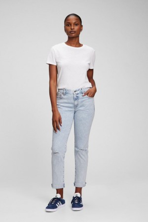Blue GAP Mid Rise Girlfriend Women's Jeans | ZY0342951