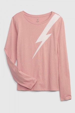 Pink GAP Organic Cotton Graphic Logo Long Sleeve Girls' T-Shirt | VA0576982